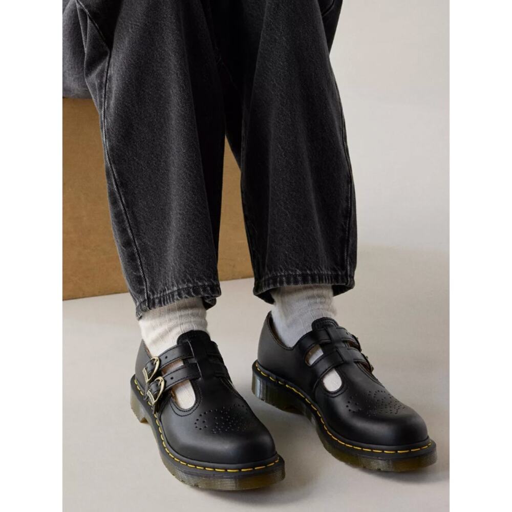 Doc Dr. Martens 12916 Mary Jane Black Leather Shoes w/Double Buckle Women's Sz 9